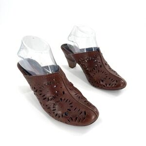 Pikolinos Womens‎ Brown Leather Laser Cutout Mule Clog Heels Size 40/9.5
